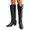 imageDREAM PAIRS Cowboy Boots for Women Cowgirl Knee High Boots Comfortable Pull On Zipper Chunky Heel Pointed Toe Embroidered Western BootsBlack
