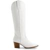 imageDREAM PAIRS Cowboy Boots for Women Cowgirl Knee High Boots Comfortable Pull On Zipper Chunky Heel Pointed Toe Embroidered Western BootsWhite