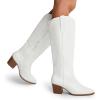 imageDREAM PAIRS Cowboy Boots for Women Cowgirl Knee High Boots Comfortable Pull On Zipper Chunky Heel Pointed Toe Embroidered Western BootsWhite