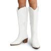 imageDREAM PAIRS Cowboy Boots for Women Cowgirl Knee High Boots Comfortable Pull On Zipper Chunky Heel Pointed Toe Embroidered Western BootsWhite