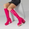 imageDREAM PAIRS Womens Platform Knee High Boots Chunky Block Heel Side Zipper Cute Gogo BootsHot Pink