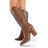 imageDREAM PAIRS Cowboy Boots For Women Comfortable Pull On Zipper Chunky Heel Pointed Toe Embroidered Western Cowgirl Knee High BootsLight Brown