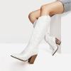 imageDREAM PAIRS Cowboy Boots For Women Comfortable Pull On Zipper Chunky Heel Pointed Toe Embroidered Western Cowgirl Knee High BootsWhite
