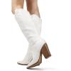 imageDREAM PAIRS Cowboy Boots For Women Comfortable Pull On Zipper Chunky Heel Pointed Toe Embroidered Western Cowgirl Knee High BootsWhite