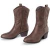 imageDREAM PAIRS Cowboy Boots for Women Mid Calf Cowgirl Boots with Embroidery Round Toe Western Chunky Low Heel ShoesBrown