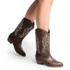 imageDREAM PAIRS Womens Cowboy Boots Mid Calf Cowgirl Boots Embroidery Stitched Western BootsBrownpu