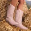 imageDREAM PAIRS Womens Cowboy Boots Pull On Cowgirl Boots Mid Calf Western Boots Available in Regular and Wide CalfPink