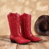 imageDREAM PAIRS Womens Cowboy Boots Pull On Cowgirl Boots Mid Calf Western Boots Available in Regular and Wide CalfRed