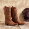 imageDREAM PAIRS Womens Cowboy Boots Pull On Cowgirl Boots Mid Calf Western Boots Available in Regular and Wide CalfTan