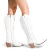 imageDREAM PAIRS Womens Cowboy Boots Wide Calf Comfortable Pull On Zipper Chunky Heel Pointed Toe Embroidered Western Cowgirl Knee High Boots Ladies Retro Tall BootWhite