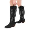 imageDREAM PAIRS Womens Cowboy Knee High Boots Comfortable Pull On Side Zipper Chunky Heel Embroidered Western Cowgirl Boots Retro Tall BootBlack