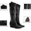 imageDREAM PAIRS Womens Cowboy Knee High Boots Comfortable Pull On Side Zipper Chunky Heel Embroidered Western Cowgirl Boots Retro Tall BootBlack