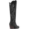imageDREAM PAIRS Womens Cowboy Knee High Boots Comfortable Pull On Side Zipper Chunky Heel Embroidered Western Cowgirl Boots Retro Tall BootBlack