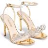 imageDREAM PAIRS Womens Double Bowknots Crystal Sandals Clear Slingback Heels Square Toe Shoes for Party WeddingGoldpat