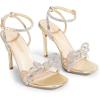 imageDREAM PAIRS Womens Double Bowknots Crystal Sandals Clear Slingback Heels Square Toe Shoes for Party WeddingGoldpu