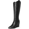 imageDREAM PAIRS Cowboy Boots For Women Comfortable Pull On Zipper Chunky Heel Pointed Toe Embroidered Western Cowgirl Knee High BootsBlack