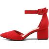 imageDREAM PAIRS ANNEE Pointed Toe Low Chunky Heels Pump ShoesRedSuede