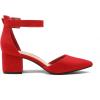 imageDREAM PAIRS ANNEE Pointed Toe Low Chunky Heels Pump ShoesRedSuede