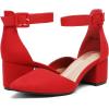 imageDREAM PAIRS ANNEE Pointed Toe Low Chunky Heels Pump ShoesRedSuede