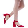 imageDREAM PAIRS ANNEE Pointed Toe Low Chunky Heels Pump ShoesRedSuede