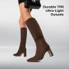 imageDREAM PAIRS Knee High Boots Women Chunky Block Heel Square Toe Side Zipper Tall Boots for WomenBrownsuede