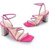 imageDREAM PAIRS Womens Heels Chunky Block Strappy Square Open Toe Ankle Buckle Heeled Sandals Wedding Party Dress Shoes IndieHot Pinkrhinestone