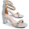 imageDREAM PAIRS Womens LowChunk Low Heel Pump SandalSilverrhinestone