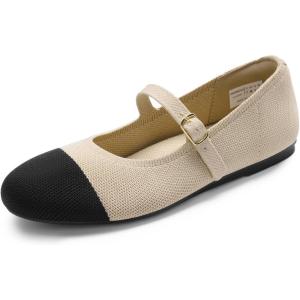 imageDREAM PAIRS Womens Mary Jane Ballet Flat Shoes Dressy Foldable Knit Flats with Arch Support Comfortable for Casual Work OfficeNudeBlack