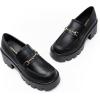 imageWomen Loafers Platform Chunky Heel Slip On Lug Sole Casual Dressy Office Business ShoesBlackpu
