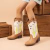 imageDREAM PAIRS Girls Cowboy Boots Cowgirl Mid Calf Western Boots with Low Heel Square Toe for Little KidBig KidBeigeTan