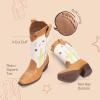 imageDREAM PAIRS Girls Cowboy Boots Cowgirl Mid Calf Western Boots with Low Heel Square Toe for Little KidBig KidBeigeTan