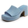 imageDREAM PAIRS High Chunky Platform Heels for Women Fashion Comfort Slip on Square Open Toe Block Heel SandalsDenim Blue