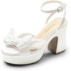 imageDREAM PAIRS Womens Chunky Platform Heels Sandals Pleated Bow Knot Ankle Buckle Strap Heeled Sandals Open Toe Comfortable Wedding Party Dress ShoesWhitesatin