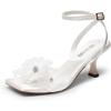 imageDREAM PAIRS Womens Flower Wedding Heels Cute Square Toe Slingback Low Kitten Heels Sandals with Ankle StrapWhitesatin