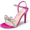 imageDREAM PAIRS Womens Heels Round Toe Rhinestone Double Bowknots Sparkly Stilettos Heeled Sandals Shoes for Party EveningHot Pinksatin