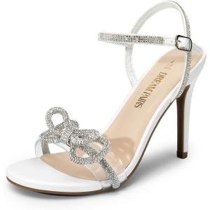 imageDREAM PAIRS Womens Heels Round Toe Rhinestone Double Bowknots Sparkly Stilettos Heeled Sandals Shoes for Party EveningWhitepu