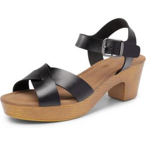 imageDREAM PAIRS Womens Platform Chunky Heels Faux Wood Block Heels Cute Open Toe Ankle Strap Crisscross Mid Heels Wedding Party Dance Pump Sandals ShoesSize 8BlackSDHS2347W