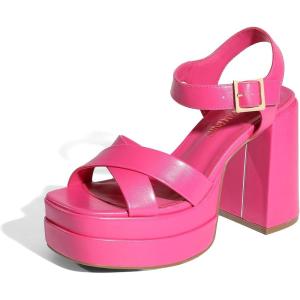 imageDREAM PAIRS Womens Platform Chunky Heels Square Open Toe Ankle Strap High Heeled Sandals Y2K Shoes for Party BrunchHot Pink