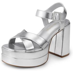 imageDREAM PAIRS Womens Platform Chunky Heels Square Open Toe Ankle Strap High Heeled Sandals Y2K Shoes for Party BrunchSilvermetallic
