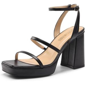 imageDREAM PAIRS Womens Platform Strappy Heels Open Toe Ankle Strap Square Party Sandals Y2K Dress ShoesBlack