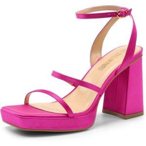 imageDREAM PAIRS Womens Platform Strappy Heels Open Toe Ankle Strap Square Party Sandals Y2K Dress ShoesHot Pink