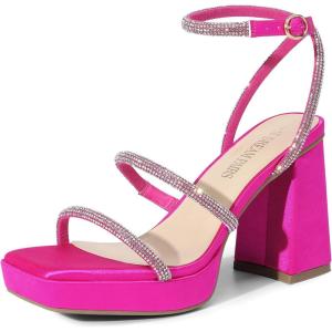 imageDREAM PAIRS Womens Platform Strappy Heels Open Toe Ankle Strap Square Party Sandals Y2K Dress ShoesHot Pinkrhinestone