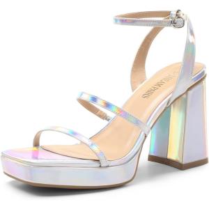 imageDREAM PAIRS Womens Platform Strappy Heels Open Toe Ankle Strap Square Party Sandals Y2K Dress ShoesSilver