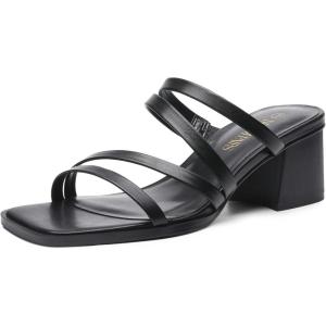 imageDREAM PAIRS Womens Strappy Heels Block Open Toe Low Heel Chunky Mules Sandals Dress ShoesBlack