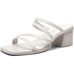 imageDREAM PAIRS Womens Strappy Heels Block Open Toe Low Heel Chunky Mules Sandals Dress ShoesWhite