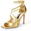 imageDREAM PAIRS Womens High Heels Sexy Cross Square Open Toe Strappy Dressy Sexy Stylish Stilettos Heels SandalsGoldpat