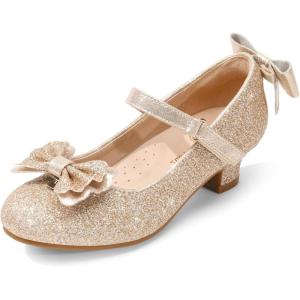 imageDREAM PAIRS Girls Dress Shoes Toddler Little Girls Heels Mary Jane Princess Shoes with Interchangeable Bow for Flower Girl Wedding PartyGold