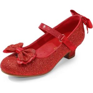 imageDREAM PAIRS Girls Dress Shoes Toddler Little Girls Heels Mary Jane Princess Shoes with Interchangeable Bow for Flower Girl Wedding PartyRed