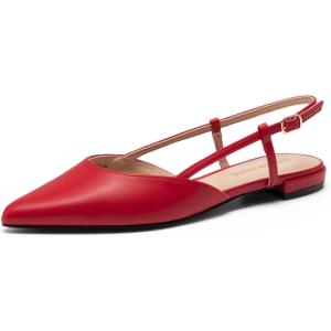 imageDREAM PAIRS Slingback Flats for Women PointedToe Elegant Womens Ballet Flats with Buckle Strap Classic Low Heel Dress Shoes for Casual Work Office PartyRed