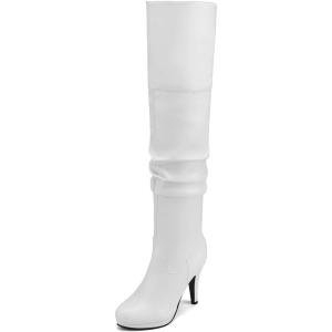 imageDREAM PAIRS Womens HIGHPLAT Black Chunky Thigh High Over The Knee High Heel BootsSarahiwhite Pu